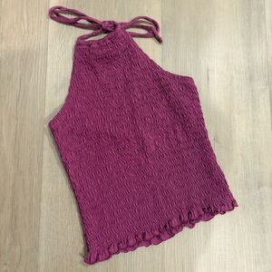 Old Navy Magenta Smocked Halter Tank Top